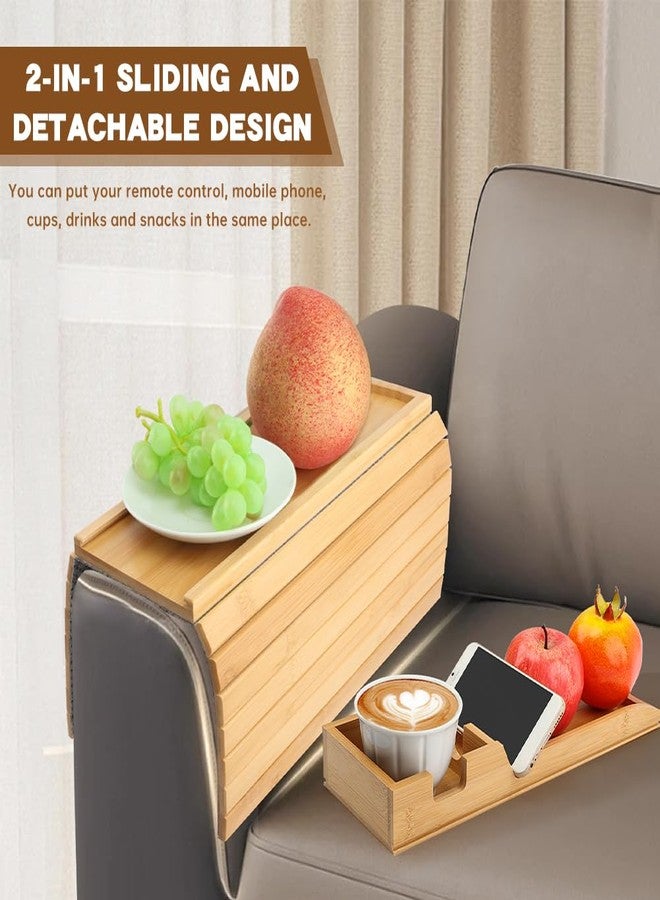 Giyochie Bamboo Couch Armrest Table, Anti Falling Sofa Arm Tray with Removable Couch Cup Holder for Drink & Snack, Foldable Tray with Coasters for Couch, Recliner, or Loveseat - Image 4