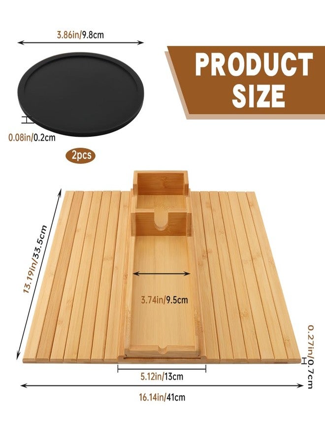 Giyochie Bamboo Couch Armrest Table, Anti Falling Sofa Arm Tray with Removable Couch Cup Holder for Drink & Snack, Foldable Tray with Coasters for Couch, Recliner, or Loveseat - Image 3