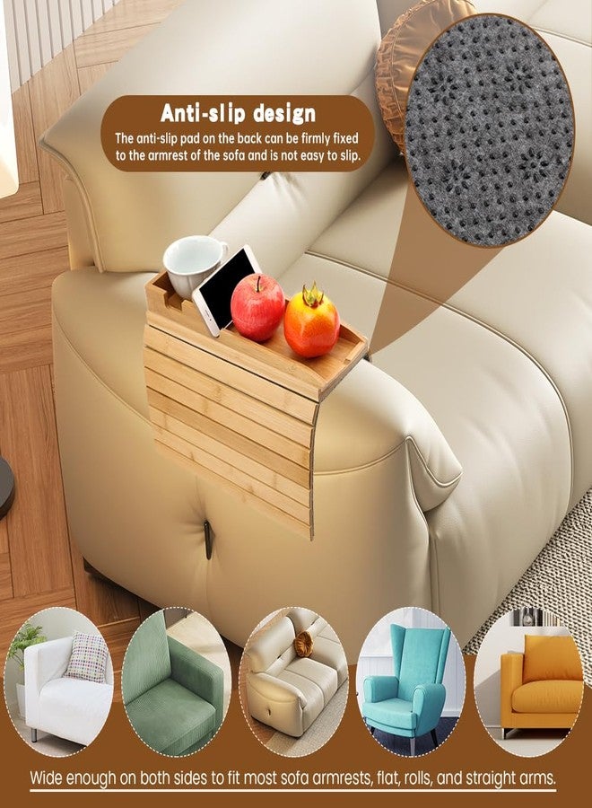 Giyochie Bamboo Couch Armrest Table, Anti Falling Sofa Arm Tray with Removable Couch Cup Holder for Drink & Snack, Foldable Tray with Coasters for Couch, Recliner, or Loveseat - Image 5