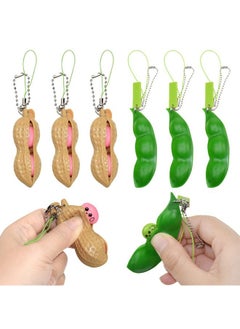 6 PCS Squeeze Bean Keychain Set, Stress Relief Toy Keychain, Creative Pea Pod Keychain Toys, Squeeze Peanut Toy Keychain, Squeeze Toy Pendant(3 pcs Edamame & 3 pcs Peanuts)