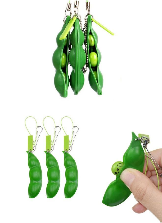 Generic - 6 PCS Squeeze Bean Keychain Set, Stress Relief Toy Keychain, Creative Pea Pod Keychain Toys, Squeeze Peanut Toy Keychain, Squeeze Toy Pendant(3 pcs Edamame & 3 pcs Peanuts) - Image 1