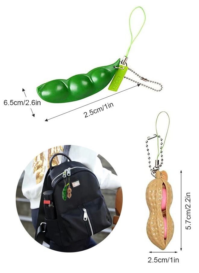 Generic - 6 PCS Squeeze Bean Keychain Set, Stress Relief Toy Keychain, Creative Pea Pod Keychain Toys, Squeeze Peanut Toy Keychain, Squeeze Toy Pendant(3 pcs Edamame & 3 pcs Peanuts) - Image 1