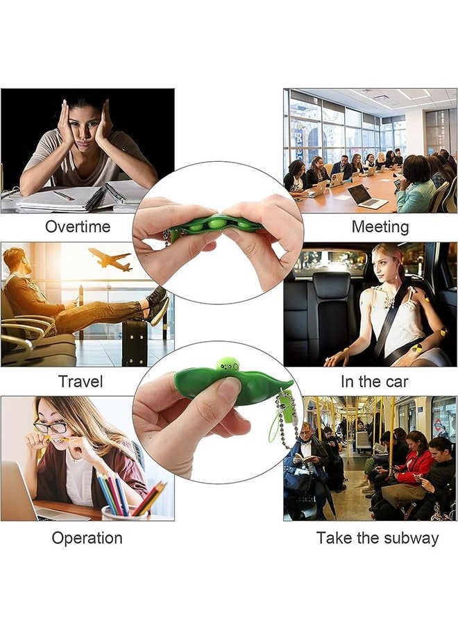 Generic - 6 PCS Squeeze Bean Keychain Set, Stress Relief Toy Keychain, Creative Pea Pod Keychain Toys, Squeeze Peanut Toy Keychain, Squeeze Toy Pendant(3 pcs Edamame & 3 pcs Peanuts) - Image 1