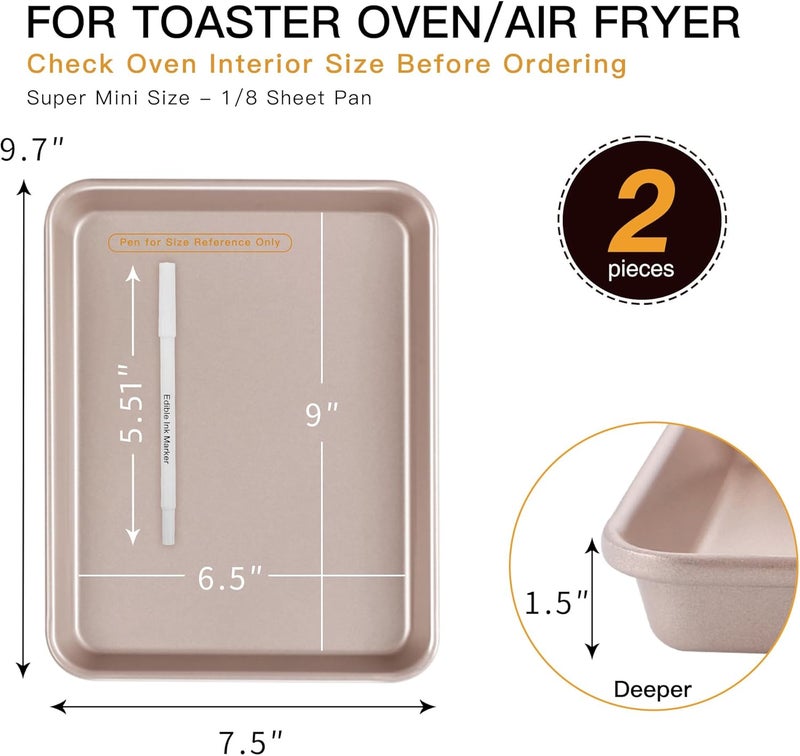 HONGBAKE Toaster Oven Pan Nonstick Set of 2, Premium 1/8 Sheet Pan for Baking, Small Cookie Sheet Tray, Dishwasher Safe and Heavy Duty - Rose Gold - Image 3