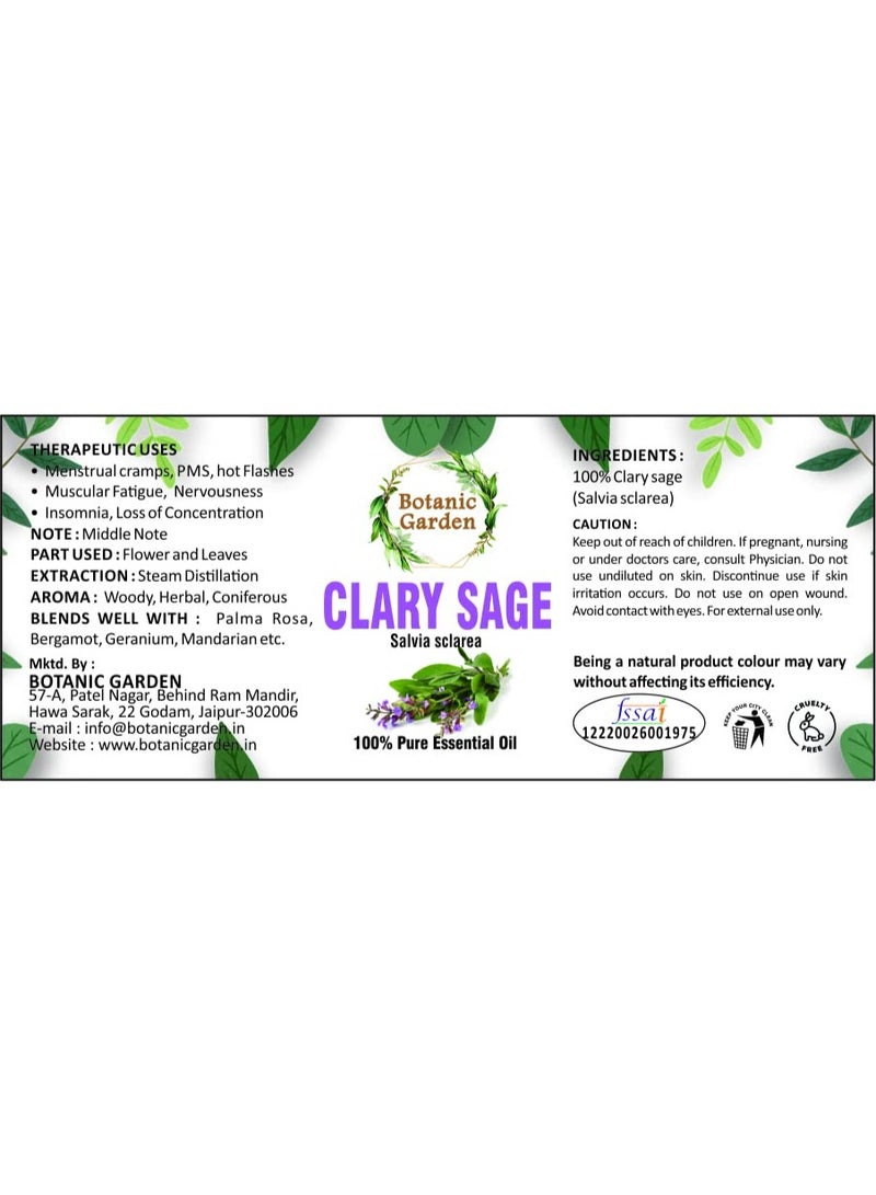 BOTANIC GARDEN Clary Sage Essential Oil 100% Pure Undiluted Therapeutic Grade for Skin, Hair, Dandruff & Aromatherapy (10 ML) - Image 3