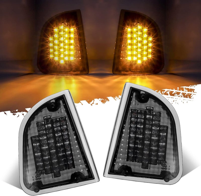 Partsam 1Pair Amber 29 LED Front Turn Signal Lights and Parking Lights Assembly Replacement for Kenworth T600 T660 K300 T300 T330, Smoked Lens,LH & RH, 1157 Plug - Image 1