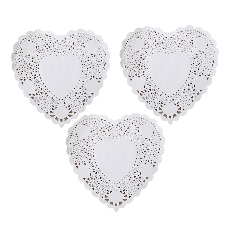 Tim&Lin Heart Paper doilies - 10 Inch White Valentineâ€™s Lace Paper Doilies - Disposable Paper Placemats - for Wedding, Birthday, Cakes, Desserts, Tableware Food Decoration, Pack of 100 - Image 1