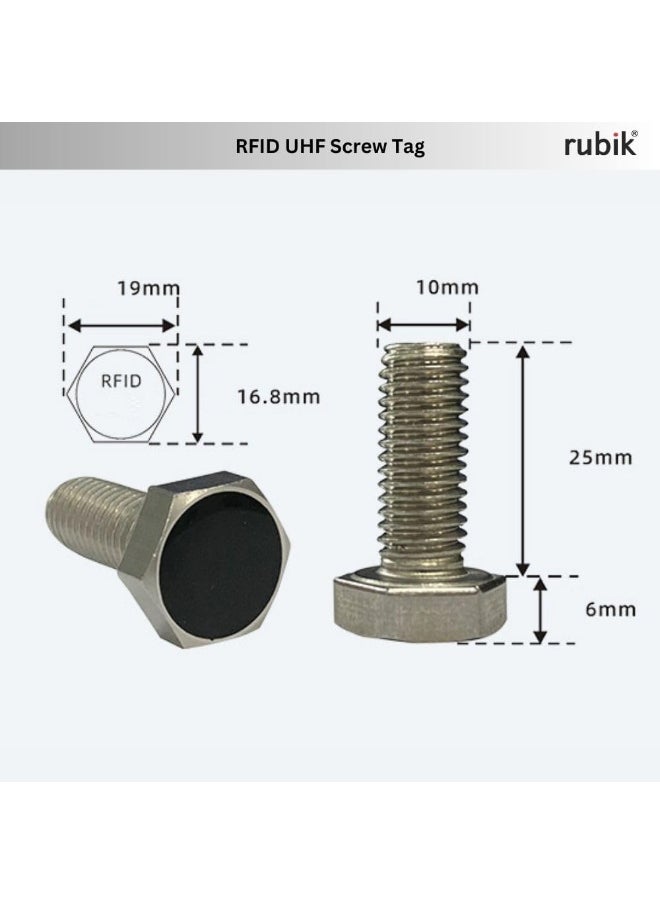 Rubik 10mm RFID UHF Screw Tag U8 (860Mhz-960Mhz), 304 Stainless Steel High Temprature Resistance Long Range Electronic RFID Bolt EPCglobal Class 1 Gen 2 ISO18000-6C Protocol (RB-M1025, 2Pcs)  - Image 3