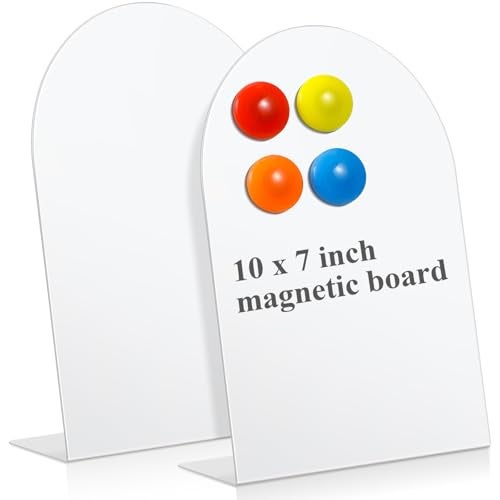 Shimeyao 2 Pcs Magnetic Bulletin Board for Tabletops with 8 Magnets Memo Display Easel Stand for Home Office School Kitchen Table Supplies White 10 x 7 Inch Arched - Image 1