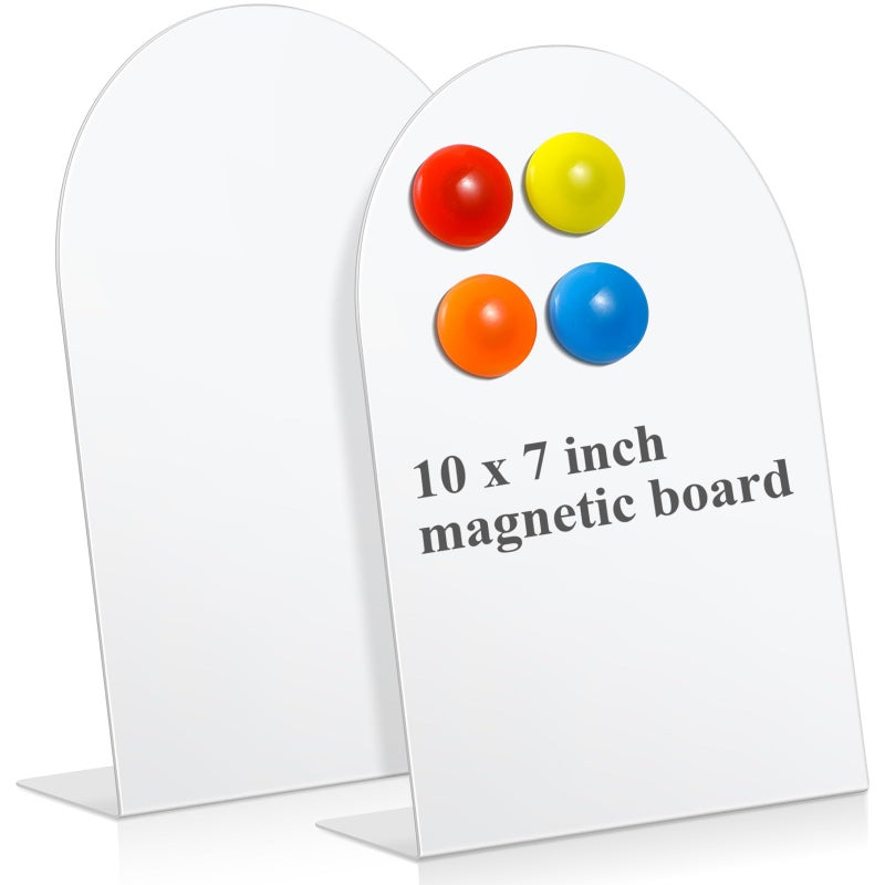 Shimeyao 2 Pcs Magnetic Bulletin Board for Tabletops with 8 Magnets Memo Display Easel Stand for Home Office School Kitchen Table Supplies White 10 x 7 Inch Arched - Image 2