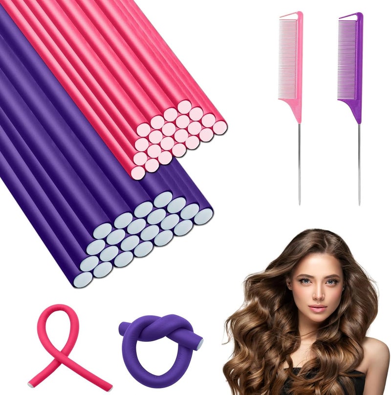 ZOCONE 40PCS Flexi Rods for Hair Thick 80mm120mm Foam Hair Rollers for Long Hair Satin Heatless Curlers Bendy Foam Hair Rollers for Short Medium Long Hairstyles Pink One Size
