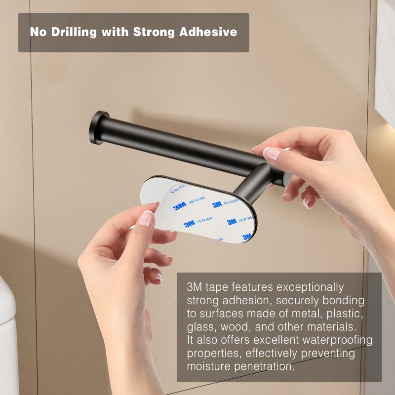 Voldra Toilet Paper Holder, Self Adhesive Toilet Paper Holder Wall Mount, SUS 304 Stainless Steel Toilet Tissue Roll Holder No Drilling for Bathroom Porta Papel de BaÃ±o (Matte Black, Classic) - Image 2
