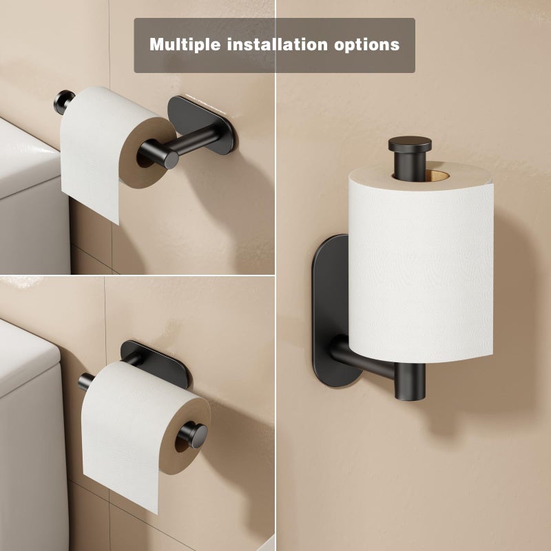 Voldra Toilet Paper Holder, Self Adhesive Toilet Paper Holder Wall Mount, SUS 304 Stainless Steel Toilet Tissue Roll Holder No Drilling for Bathroom Porta Papel de BaÃ±o (Matte Black, Classic) - Image 3
