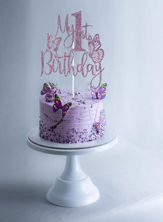 ZACHAKO Purple Glitter My 1st Birthday Cake Topper, Cheers to 1 Year/Our Little Butterfly is One, Butterfly Themed Baby's 1st Birthday Party Decorations Supplies - Image 3