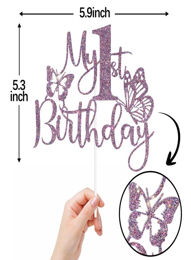 ZACHAKO Purple Glitter My 1st Birthday Cake Topper, Cheers to 1 Year/Our Little Butterfly is One, Butterfly Themed Baby's 1st Birthday Party Decorations Supplies - Image 2