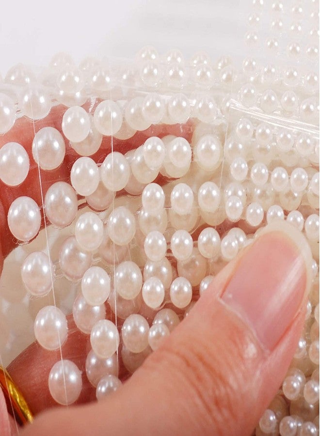Setaria Viridis 2080Pcs Beige Half Round Faux Pearls Stickers Self-Adhesive Pearl Stickers Flat Back Pearl Stick on White Pearl Appliques Embellishments for Makeup Nail Face Body Earrings Eye Arts Crafts (3MM) - Image 4