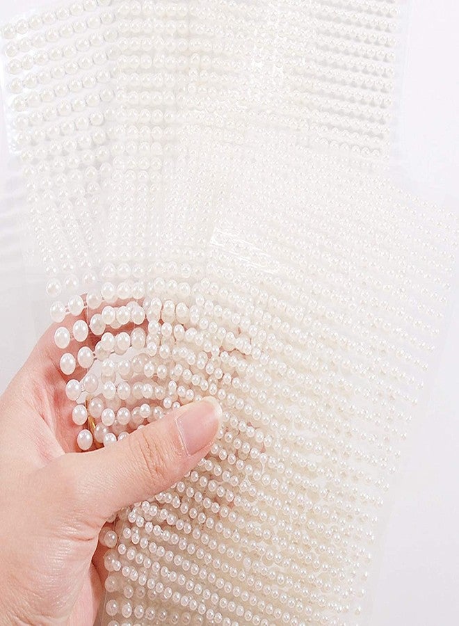 Setaria Viridis 2080Pcs Beige Half Round Faux Pearls Stickers Self-Adhesive Pearl Stickers Flat Back Pearl Stick on White Pearl Appliques Embellishments for Makeup Nail Face Body Earrings Eye Arts Crafts (3MM) - Image 5