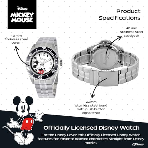 Disney Men's Mickey Mouse Watch – Official Mickey Mouse Watch for Men – Vintage-Inspired Timepiece – Stylish & Durable Watches – Classic Watches with Black Dial, Stainless Steel Strap - Image 3