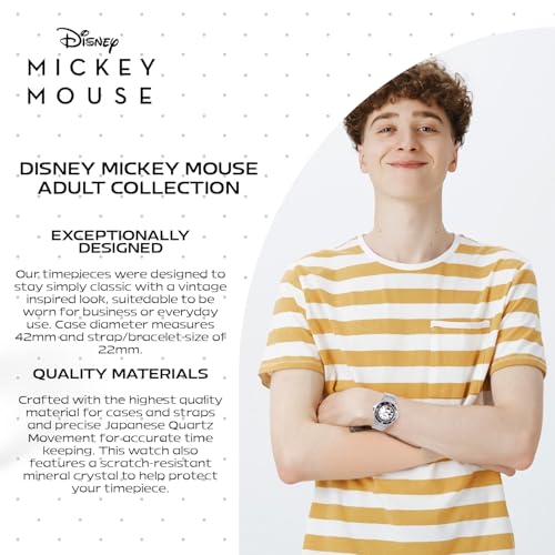 Disney Men's Mickey Mouse Watch – Official Mickey Mouse Watch for Men – Vintage-Inspired Timepiece – Stylish & Durable Watches – Classic Watches with Black Dial, Stainless Steel Strap - Image 5