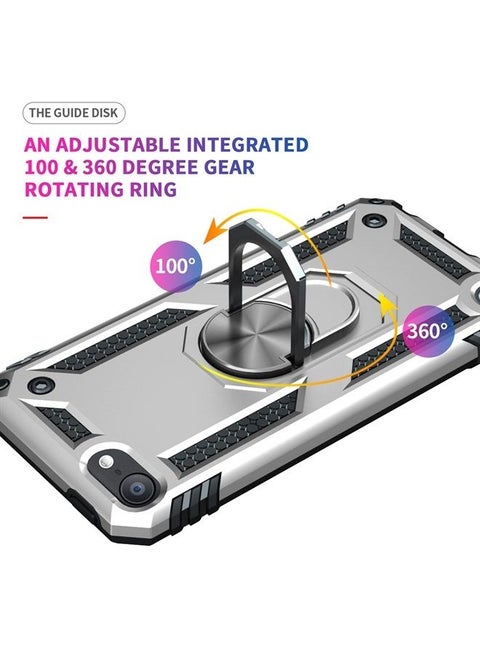 Compatible with iPod Touch 7 Case/iPod Touch 6 Case with 2 HD Screen Protectors, Hybrid Rugged Shockproof Cover with Built-in Kickstand for iPod Touch 7th/6th/5th Generation (Silver)