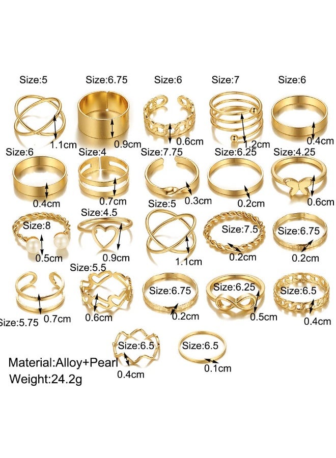 Dark Horse 23-Piece Gold Stacking Ring Set, Vintage Knuckle Stackable Rings With Moon, Star, Snake, Butterfly, Heart, Flower, And Leaf Top Rings. - Image 3