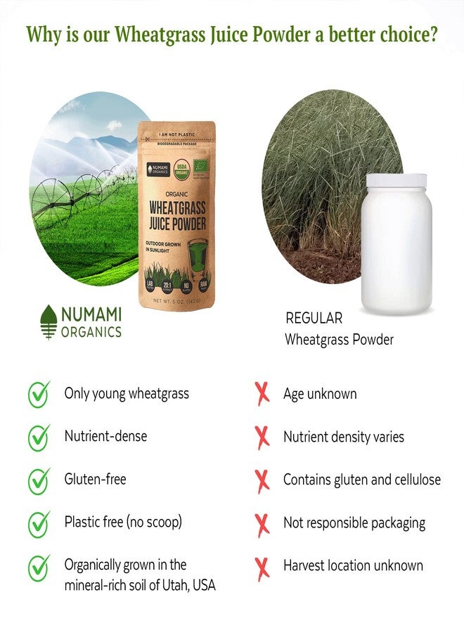 Numami Organic Wheatgrass Juice Powder - 100% Water Soluble, Grown in USA and USDA Certified Organic, 20 Times More Concentrated Than Raw Wheatgrass - Image 4