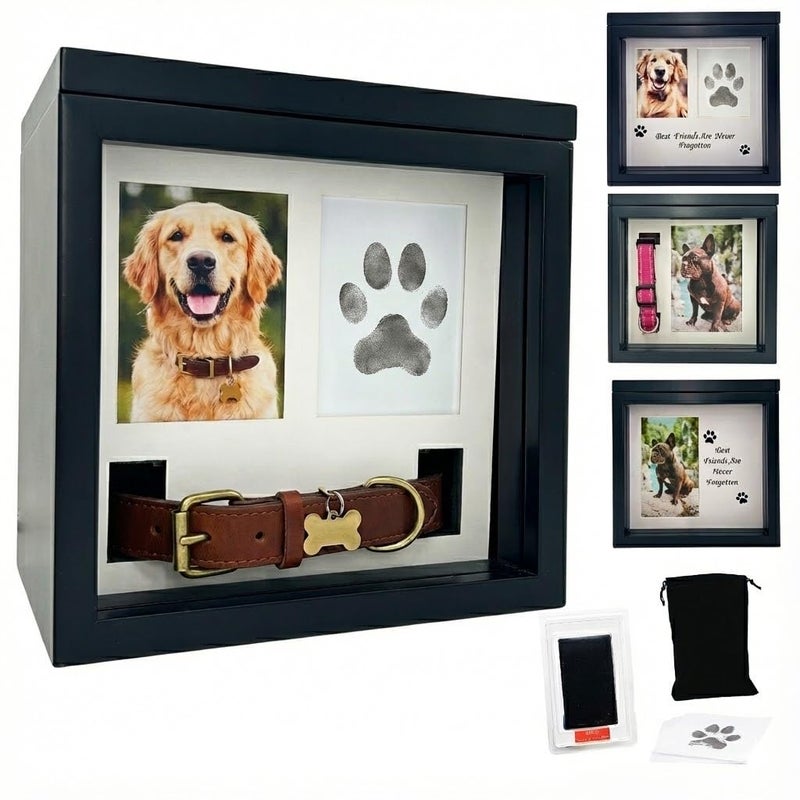 OtterPets Dog Urn for Ashes, 4 Customizable Displays with Paw Print Ink Kit and Flannel Bag, Pet Urns for Dogs Ashes, Pet Cremation Box, Cat Urn for Ashes, Dog Ashes Keepsake (Black) - Image 1