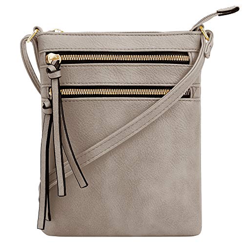 DELUXITY | Crossbody Purse Bag | Functional Multi Pocket Double Zipper Purse | Adjustable Strap | Medium Size Purse | Taupe - Image 1