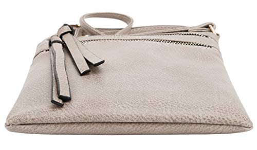 DELUXITY | Crossbody Purse Bag | Functional Multi Pocket Double Zipper Purse | Adjustable Strap | Medium Size Purse | Taupe - Image 4