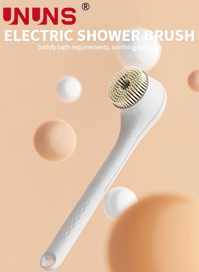 UNUNS مجموعة فرش استحمام كهربائية، فرشاة استحمام قابلة لإعادة الشحن للجسم بمقبض طويل، مجموعة فرش تنظيف الحمام مع 6 رؤوس فرشاة دوارة، أبيض - Image 2