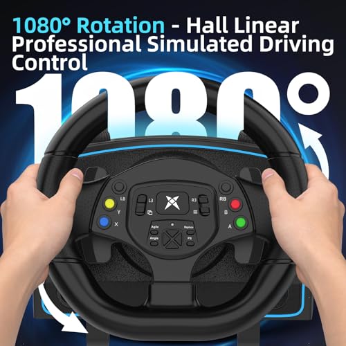 DOYO Gaming Steering Wheel with Pedals and Shifter, 1080° Sim Racing Wheel with Paddle Shifters, Hall Effect Pedals, Vibration Feedback, Magnetic Induction Sim Steering Wheel for PC - Image 2