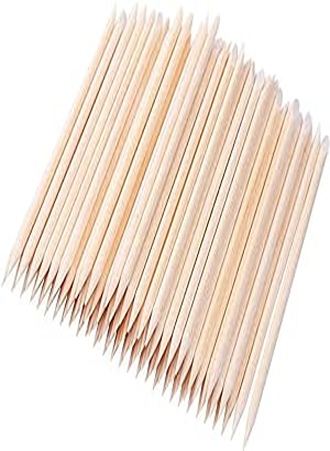 100 PCS Orange Wooden Sticks, TEOYALL Double-End Wood Cuticle Pusher Nail Art Manicure Pedicure Tools (100pcs)