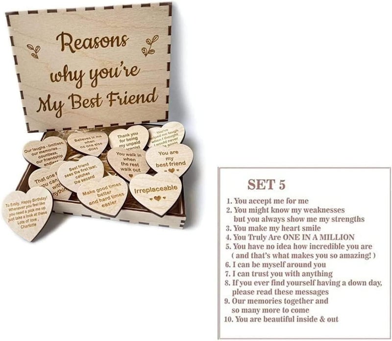 comfrt Unique Friendship Gift - Reasons Why You are My Friend, 10 Reasons Why You are My Friend, Wooden Hearts in The Box Friendship and Bestie Gifts for Friends, Friendship Keepsake (Box,Set 5) - Image 1