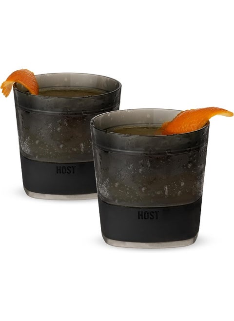 Host Freeze Cooling cups set of 2, Old Fashioned Glass with Silicone band for Bourbon, Scotch, and Whiskey, whisky gifts for men, Smoke