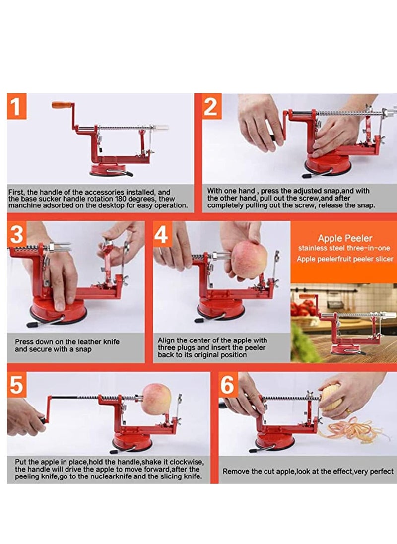 KASTWAVE - Apple Peelers 3 In 1 Stainless Steel Apple Peelers Corer Slicer with Suction Base Spiral Multicolor Peelers Slicer Stainless Steel Hand-cranking Apple Peeler Slicer Peeler - Image 1