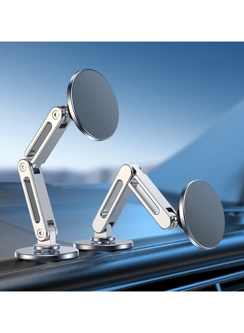 SYOSI Strong Magnetic Phone Holder for Car Phone Mount, Magnets Stand for iPhone 14 13 12 Pro Max Accessories Aluminum Alloy GPS Holder (Silver) - Image 1