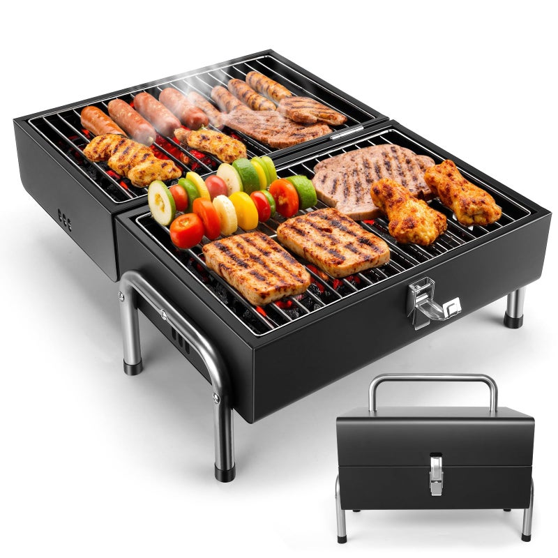 SUNLIFER Portable Charcoal Grill, Table Top Small BBQ Grill For Outdoor, Camping, Beach, Easy Assembly, Heavy Duty & Multi-Use Small Grill, Black (270 Sq.In) - Image 1