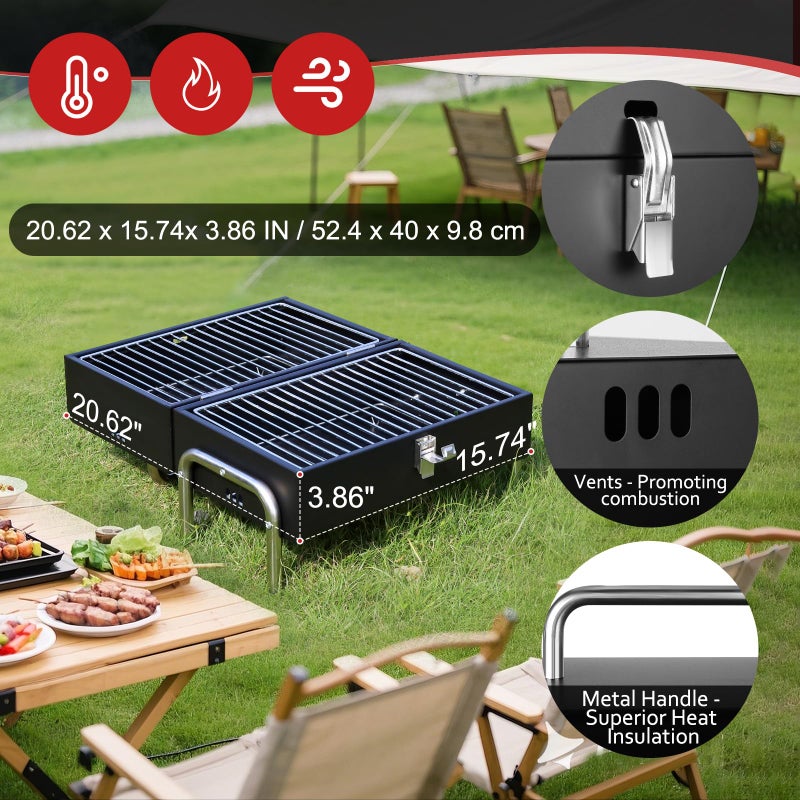 SUNLIFER Portable Charcoal Grill, Table Top Small BBQ Grill For Outdoor, Camping, Beach, Easy Assembly, Heavy Duty & Multi-Use Small Grill, Black (270 Sq.In) - Image 4