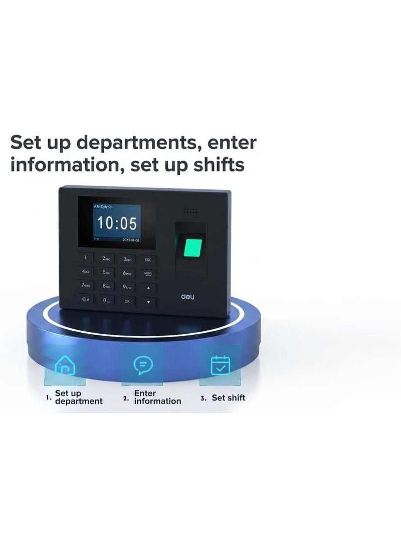 Deli ES151 Biometric Fingerprint Time Attendance Employee Checking Machine with 2.4-Inch TFT LCD Screen, 1500 Fingerprint Capacity, 120,000 Log Memory, and Auto Excel Report USB Download (No Software - Image 2