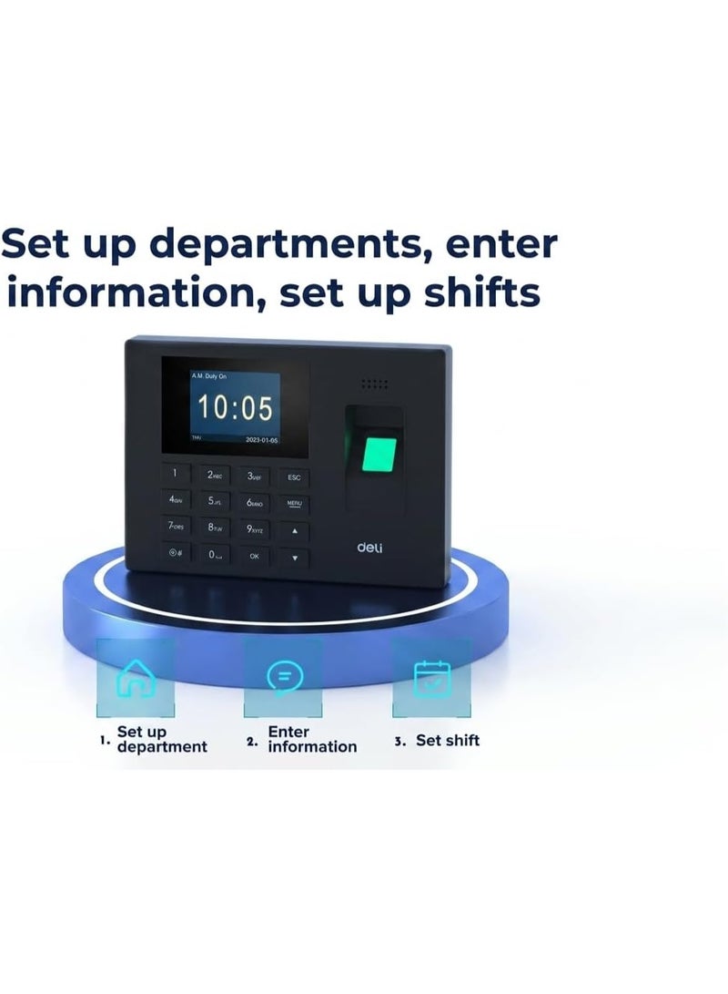 Deli ES151 Biometric Fingerprint Time Attendance Employee Checking Machine with 2.4-Inch TFT LCD Screen, 1500 Fingerprint Capacity, 120,000 Log Memory, and Auto Excel Report USB Download (No Software - Image 4