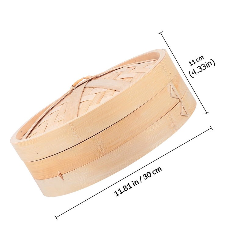 Medium 30cm Bamboo Steamer Basket With Lid Reusable For Dim Sum Dumplings Cooking - Image 3