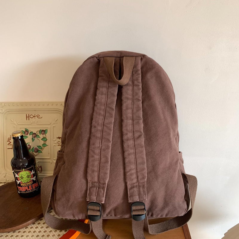 AFGWK Vintage Canvas Backpack for Women - Grunge Hippie Cute Boho School Backpack - Casual Y2K Aesthetic - Coffee - Image 3