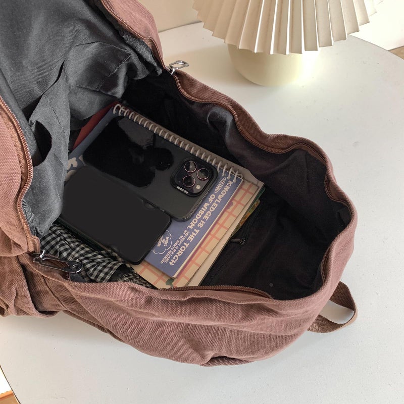 AFGWK Vintage Canvas Backpack for Women - Grunge Hippie Cute Boho School Backpack - Casual Y2K Aesthetic - Coffee - Image 4