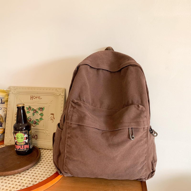 AFGWK Vintage Canvas Backpack for Women - Grunge Hippie Cute Boho School Backpack - Casual Y2K Aesthetic - Coffee - Image 2