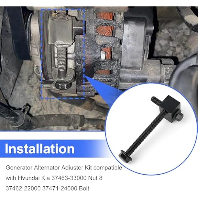 Jetuplusllc Alternator Pump Pulley Adjuster Kit, Generator Mount Bracket Bolt Nut Compatible with Hyundai Elantra 2001-2006, Accent 2000-2007, Kia Rio 2006-2007 Replace 37463-33000 37462-22000 37471-24000 - Image 4