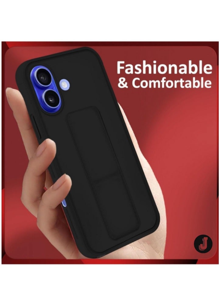 JAJEEK Black Magnetic Car Mount Case for iPhone 16 – Premium Silicone Kickstand with Hand Strap - Image 2