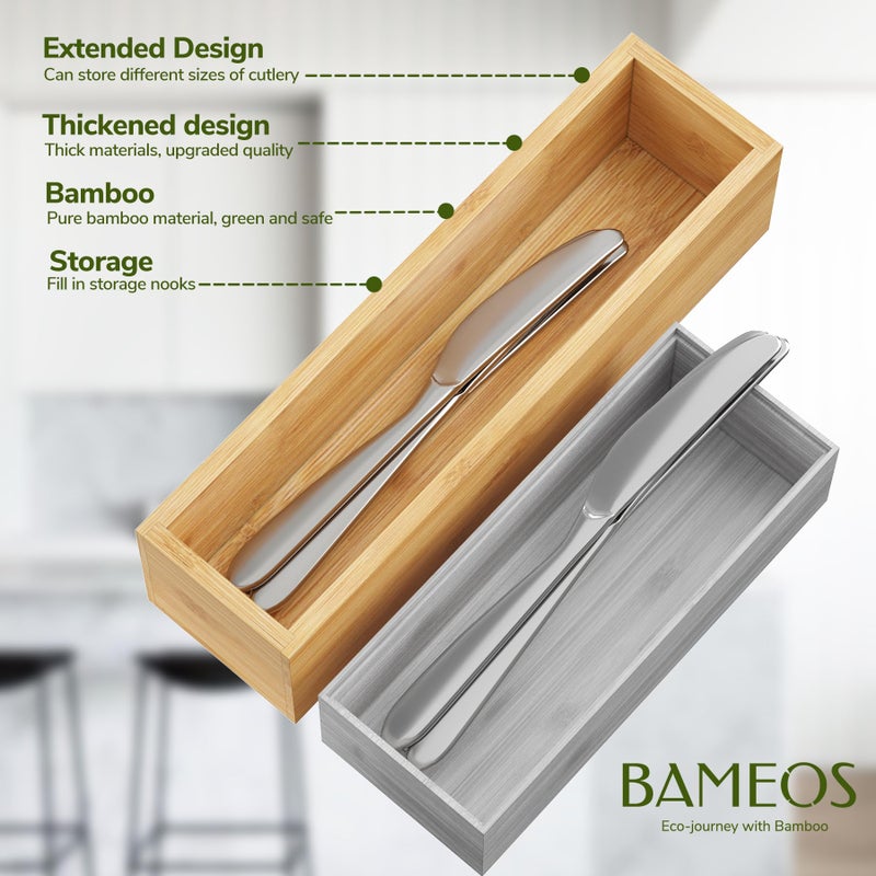 BAMEOS Kitchen Drawer Organizer,Small Silverware Drawer Organizer,Bamboo Utensil Organizer for Bathroom, Dressing Room, Office, Pantry (Natural, 11"x 3") Set of 2 - Image 4