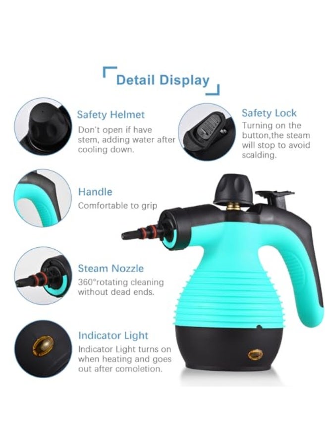 Foloose Handheld Steam Cleaner Steam Cleaner for Home 1000W High Temperature Boost with Brush Heads Measuring Cup for Kitchen Furniture Bathroom Car 360°Rotatig Nozzle can Clean Blind Spots（Blue）  - Image 4
