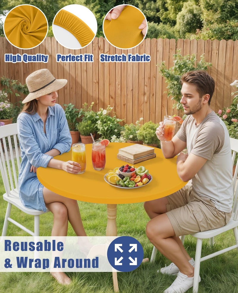 Moosfor Round Spandex Tablecloth, Elastic Fitted Waterproof Tablecloths for 45"-56" Tables, Stretch Washable Picnic Table Cover for Camping, Dining, Indoor and Outdoor, Mustard Yellow - Image 5