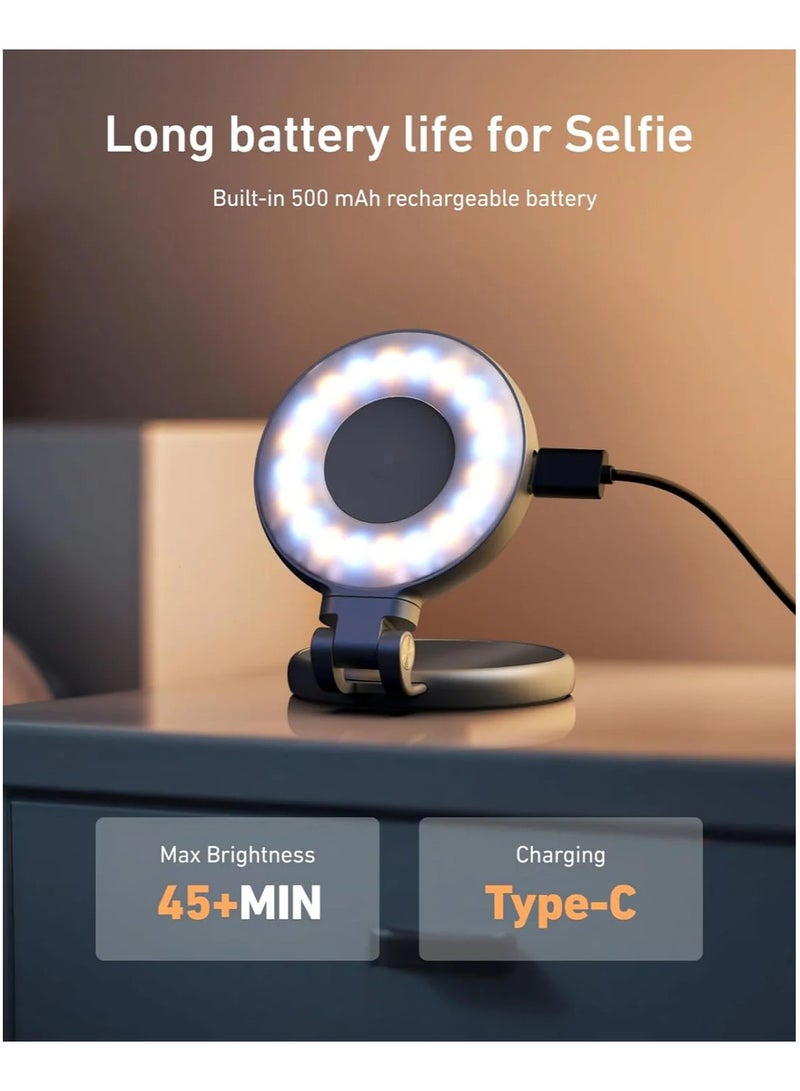 تيليسن TELESIN C03 حلقة إضاءة سيلفي مغناطيسية مع مرآة مكياج بإضاءة ناعمة، إضاءة LED قابلة للدوران 360°، 3 مستويات سطوع قابلة للتعديل، تثبيت مغناطيسي قوي وسريع، بطارية طويلة الأمد، حامل هاتف متعدد الاستخدامات – إضاءة دائرية محمولة قابلة للشحن للمكياج، التصوير، المكالمات المرئية والبث المباشر - Image 5